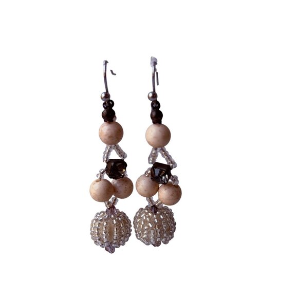 Vtg 1990s Chico’s Pearl Chain Drop Earrings Sparkle Textured Metal Ball Accents - Picture 2 of 7